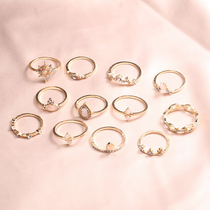 Fashion Geometric Imitation Opal Rhinestone Inlaid 12-piece Ring