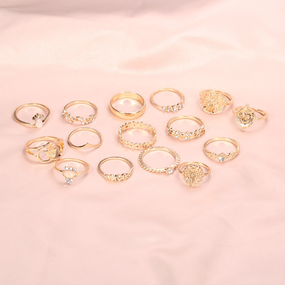 Retro Beauty Pattern Love Fatima Palm Ring 15-piece Set