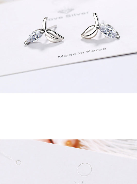 1 Pair Basic Leaf Plating Inlay Copper Zircon White Gold Plated Ear Studs