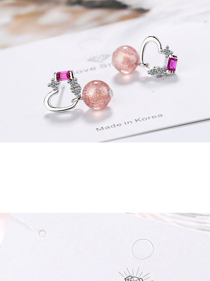 1 Pair Lady Heart Shape Plating Crystal White Gold Plated Drop Earrings