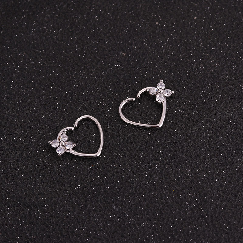 Hot Selling Micro-inlaid Zircon Round Nose Ring Peach Heart Stud Earrings