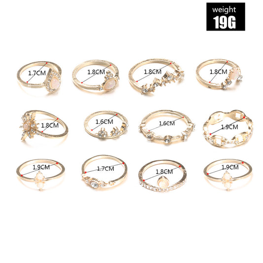 Bohemian Star Crown Rhinestone Inlaid Ring 12-piece