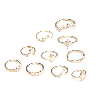 New Korean Fashion Imitation Opal Style Ring 10-piece Set