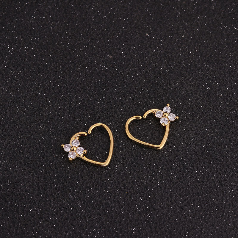 Hot Selling Micro-inlaid Zircon Round Nose Ring Peach Heart Stud Earrings