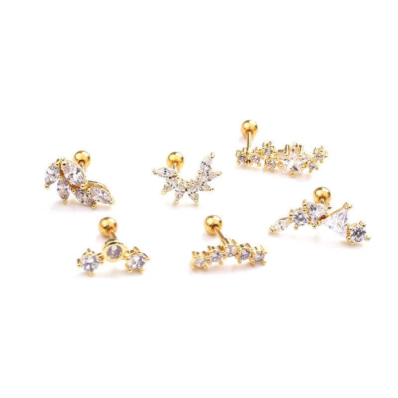 New Leaf Stainless Steel Earrings Five-pointed Star Zircon Earrings