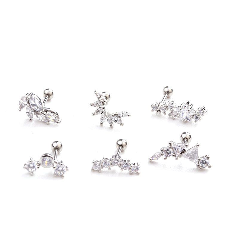 New Leaf Stainless Steel Earrings Five-pointed Star Zircon Earrings