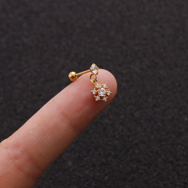 Pierced Stainless Steel Screw Micro-inlaid Zircon Pendant Flower Earrings