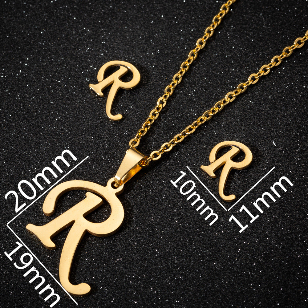 Women's Fashion Simple Style Letter Stainless Steel Pendant Necklace Ear Studs Plating Jewelry Sets