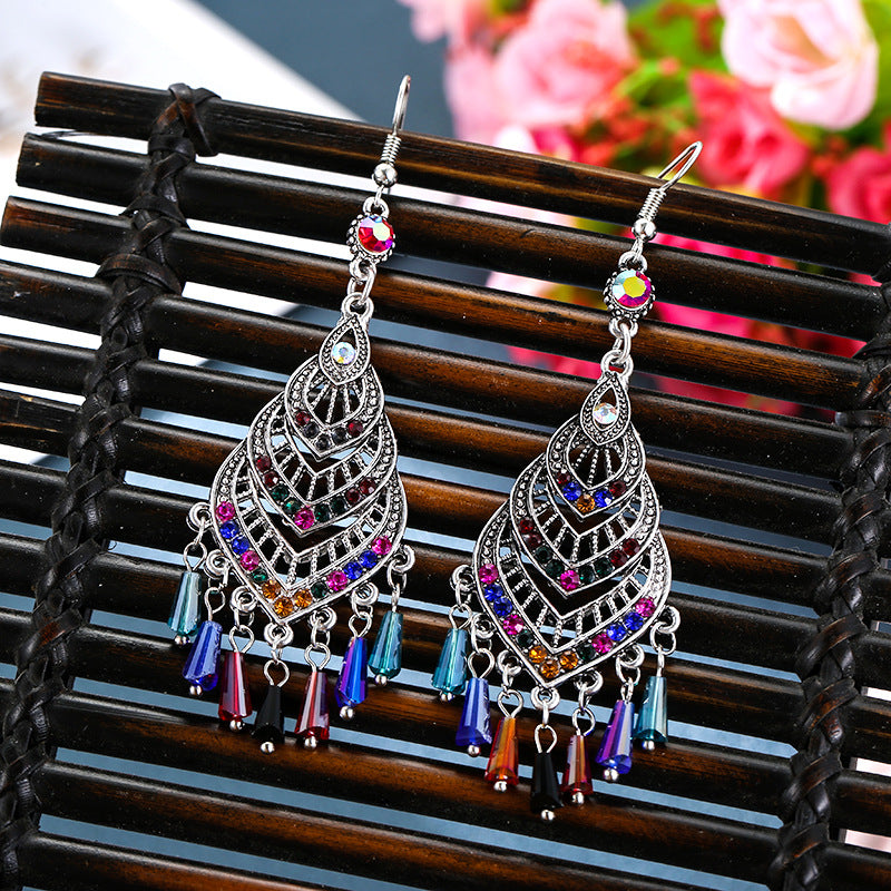 1 Pair Vintage Style Heart Shape Alloy Plating Inlay Artificial Gemstones Women's Drop Earrings