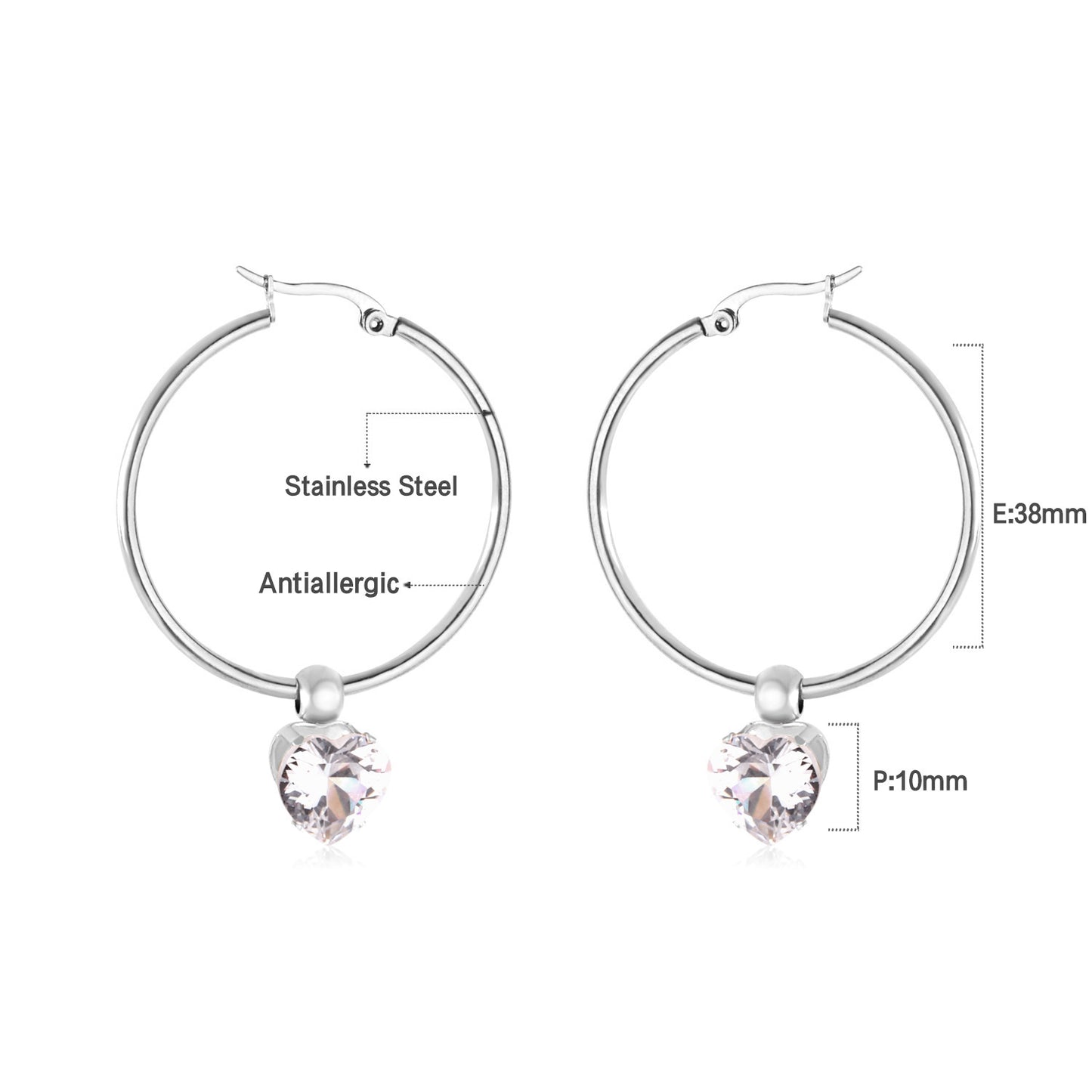 Fashion Round Stainless Steel Plating Rhinestones Hoop Earrings 1 Pair