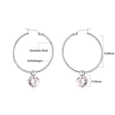 Fashion Round Stainless Steel Plating Rhinestones Hoop Earrings 1 Pair