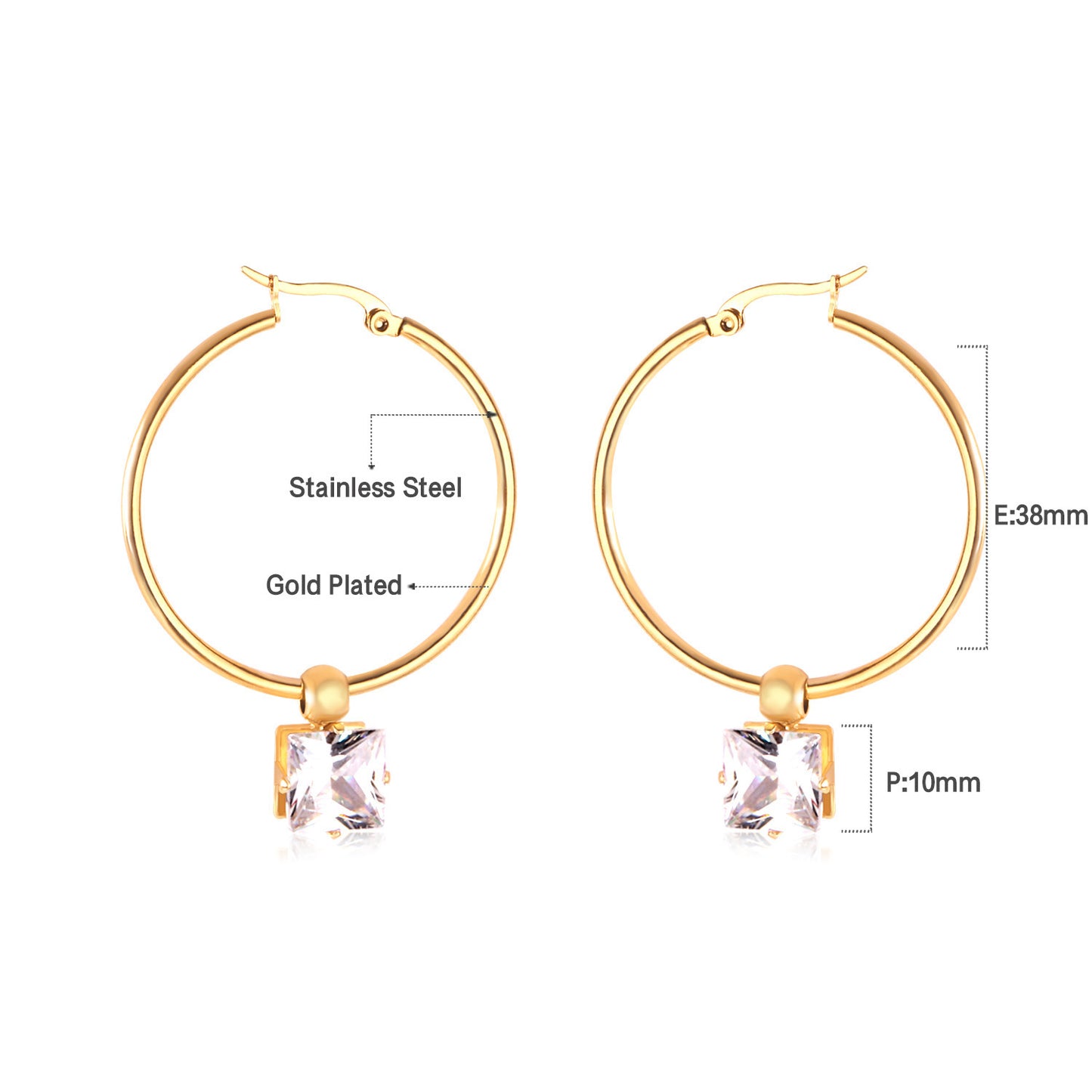 Fashion Round Stainless Steel Plating Rhinestones Hoop Earrings 1 Pair