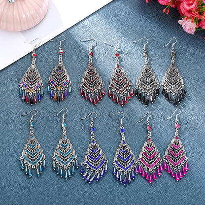 1 Pair Vintage Style Heart Shape Alloy Plating Inlay Artificial Gemstones Women's Drop Earrings