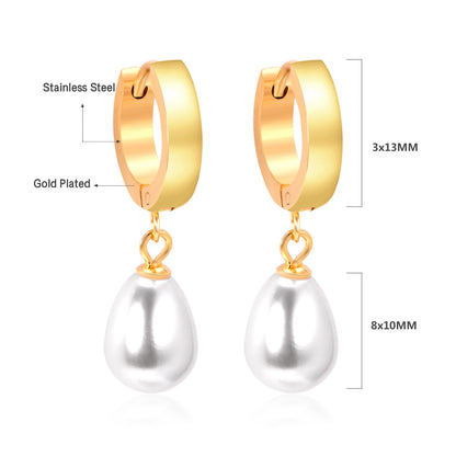 Fashion Geometric Stainless Steel Plating Artificial Pearls Dangling Earrings 1 Pair