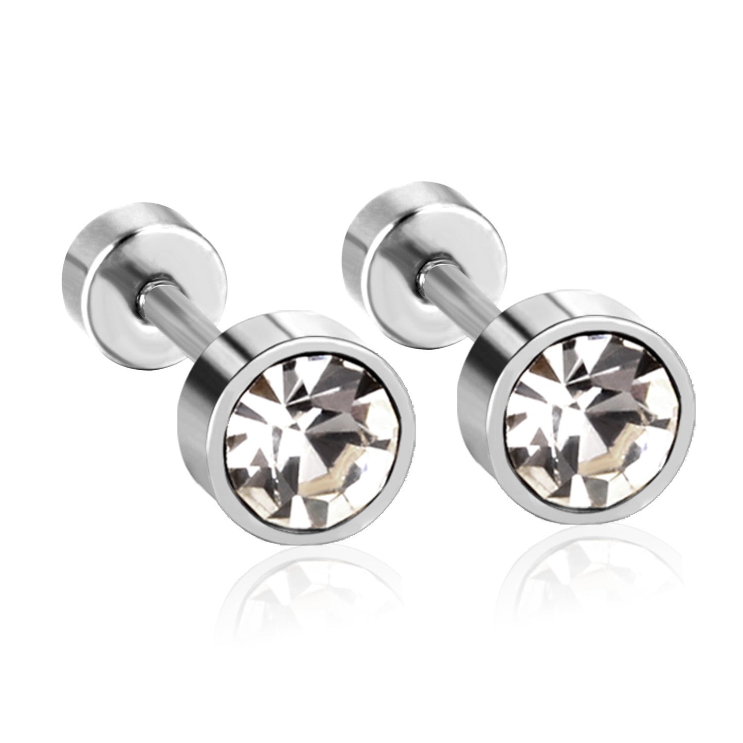 Fashion Geometric Stainless Steel Inlay Zircon Ear Studs 1 Pair