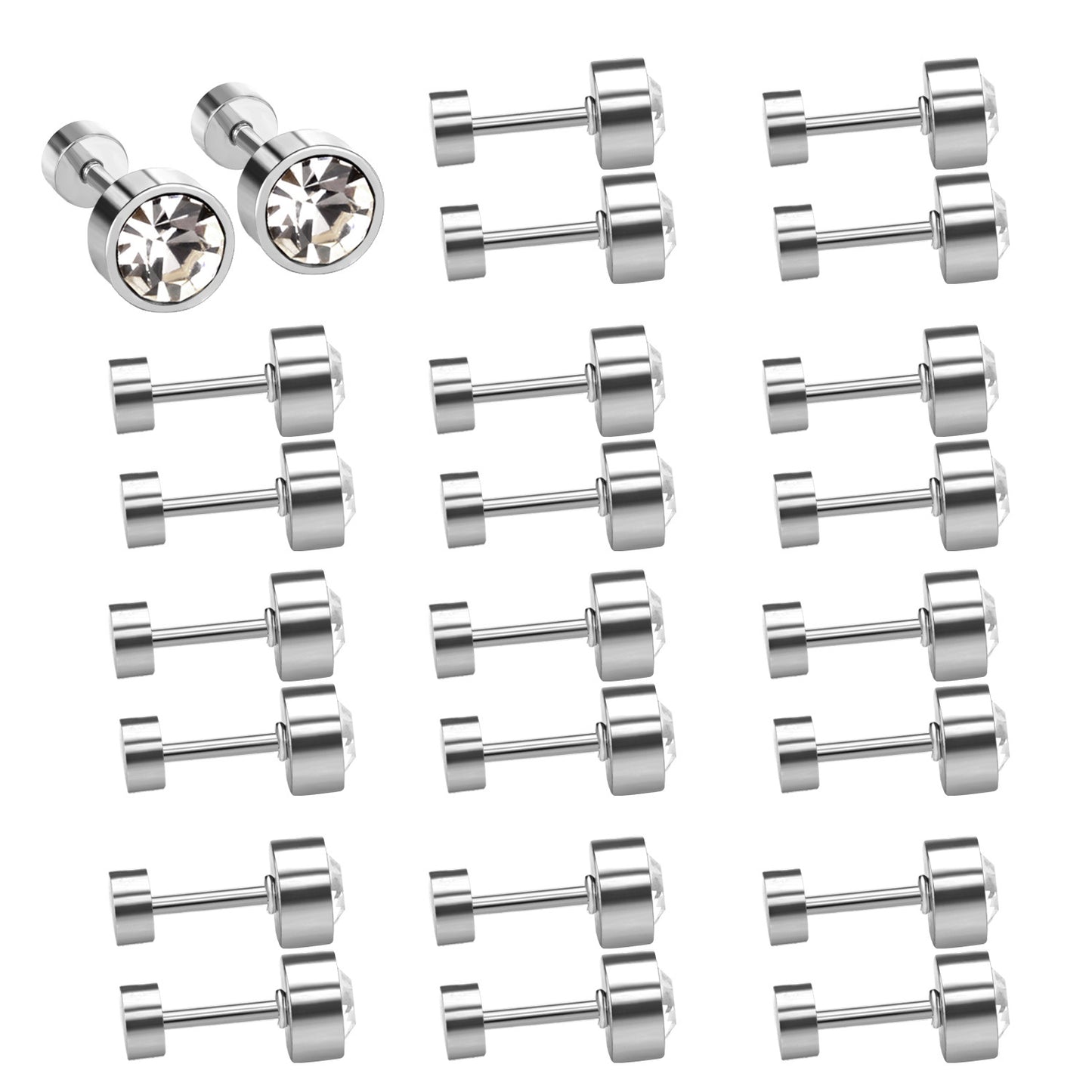 Fashion Geometric Stainless Steel Inlay Zircon Ear Studs 1 Pair