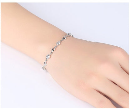 Alloy Silver Plated Sweet Heart Shape Plating Inlay Zircon Bracelets