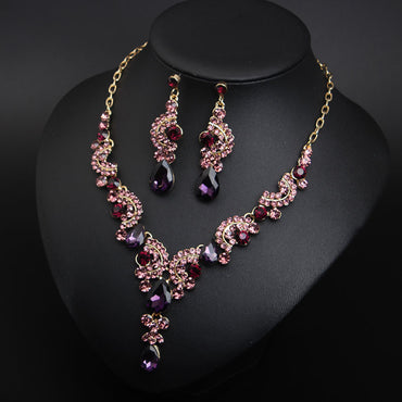 Lady Flower Artificial Gemstones Artificial Crystal Alloy Wholesale Earrings Necklace