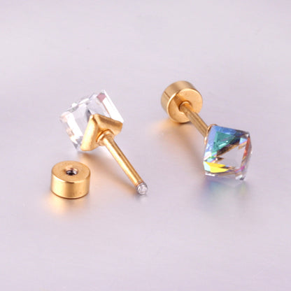 Fashion Geometric Stainless Steel Artificial Gemstones Ear Studs 1 Pair