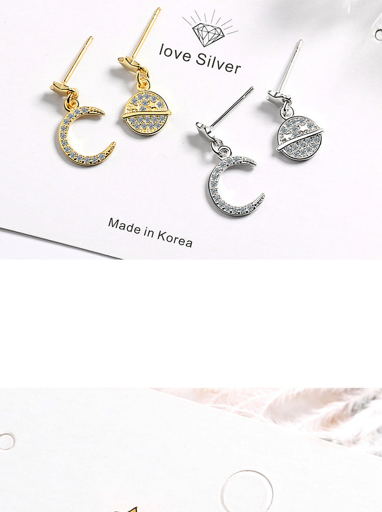 1 Pair Ig Style Star Moon Asymmetrical Plating Inlay Copper Zircon Drop Earrings