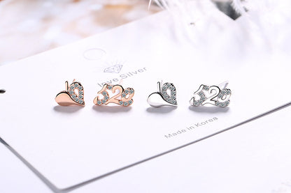 1 Pair Simple Style Number Heart Shape Asymmetrical Plating Inlay Copper Zircon Ear Studs