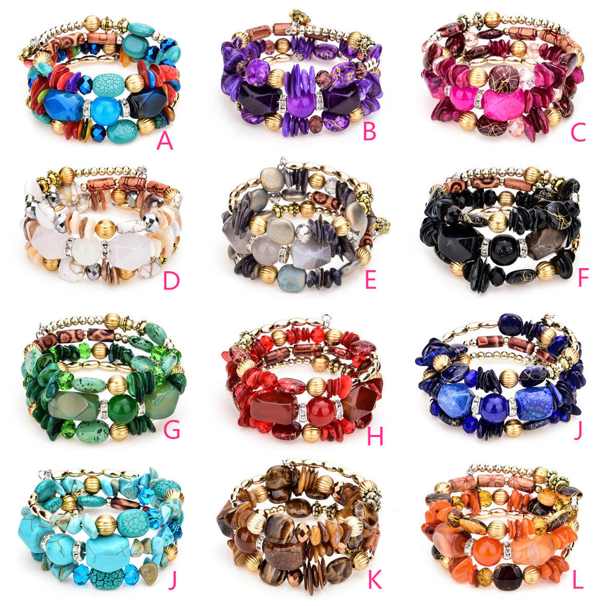 Fashion Geometric Color Block Alloy Natural Stone Women's Bracelets