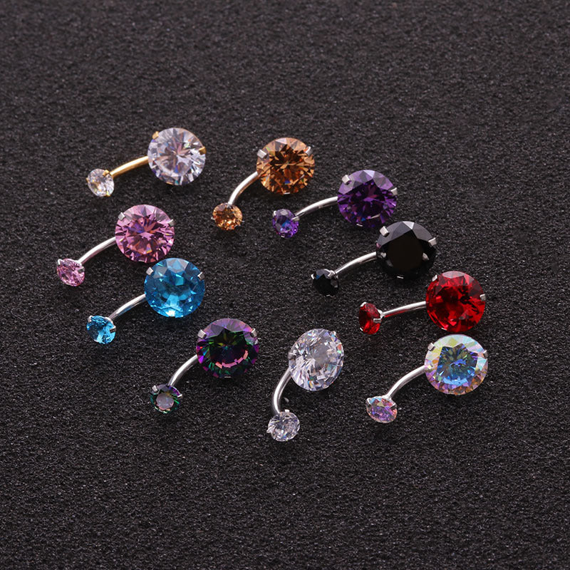 Color Zircon Belly Button Nail Stainless Steel Double Head Round Zircon Umbilical Nail