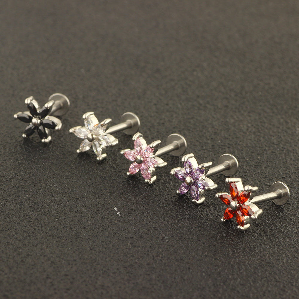 Fashion Rhombus Stainless Steel Zircon Lip Stud In Bulk