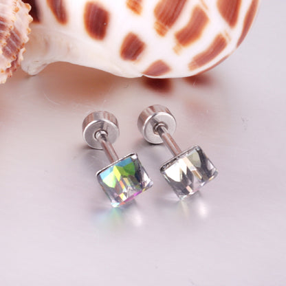 Fashion Geometric Stainless Steel Artificial Gemstones Ear Studs 1 Pair