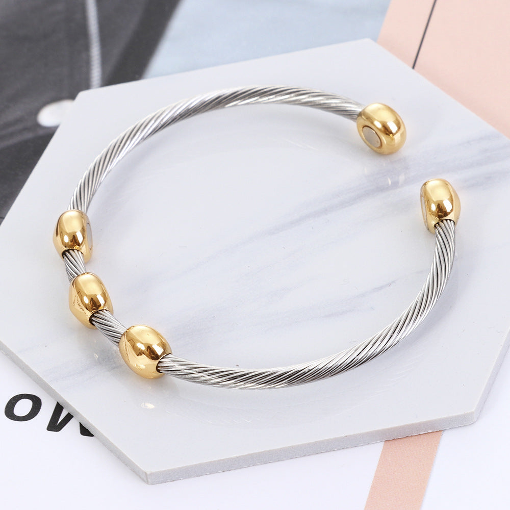 Casual Simple Style Oval Stainless Steel Magnetic Bangle