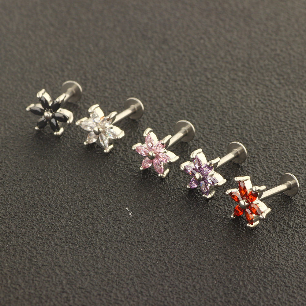 Fashion Rhombus Stainless Steel Zircon Lip Stud In Bulk