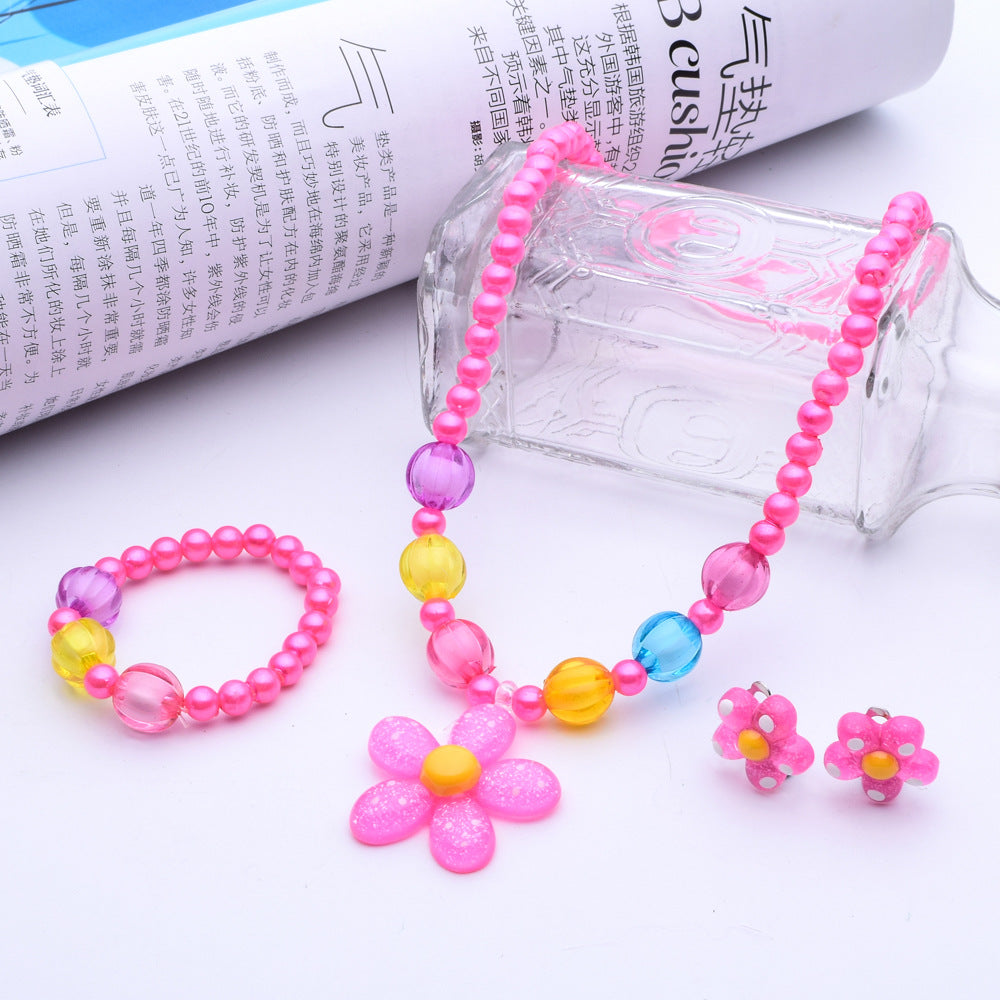 Cartoon Style Flower Arylic Imitation Pearl Plating Girl's Bracelets Earrings Necklace