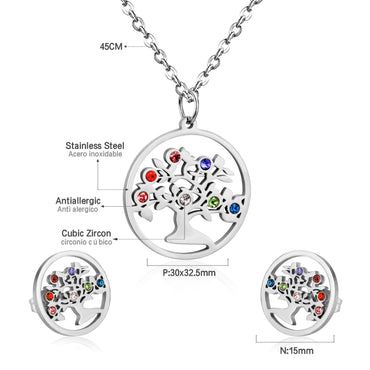 Simple Style Tree Stainless Steel Plating Zircon Earrings Necklace 1 Set