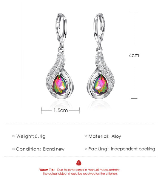 New Colorful Drop Pendant Diamond-studded Colorful Zircon Ear Buckle Earrings Wholesale