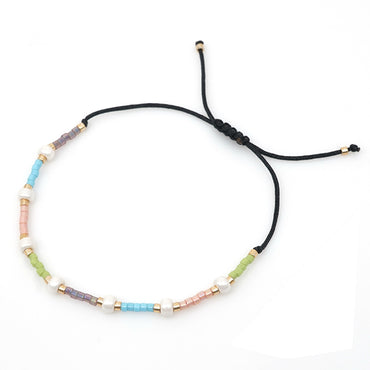 Small Bracelet Rice Beads Woven Mixed Color With Pearls