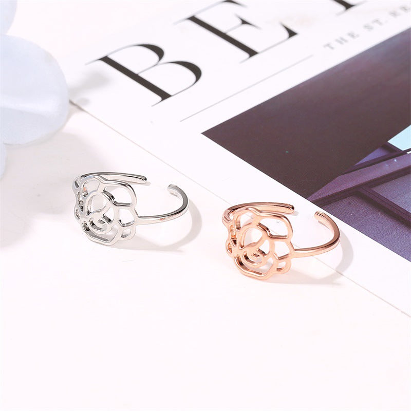 Rings Jewelry Temperament Rose Gold Rose Lady Ring Hollow Open Single Ring Wholesale