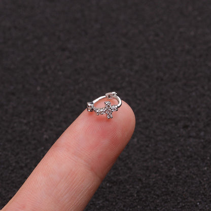 Single Piece Hot Selling Jewelry Inlaid Zircon Cartilage Earrings Creative Flower Small Ear Buckle Cross-border Piercing