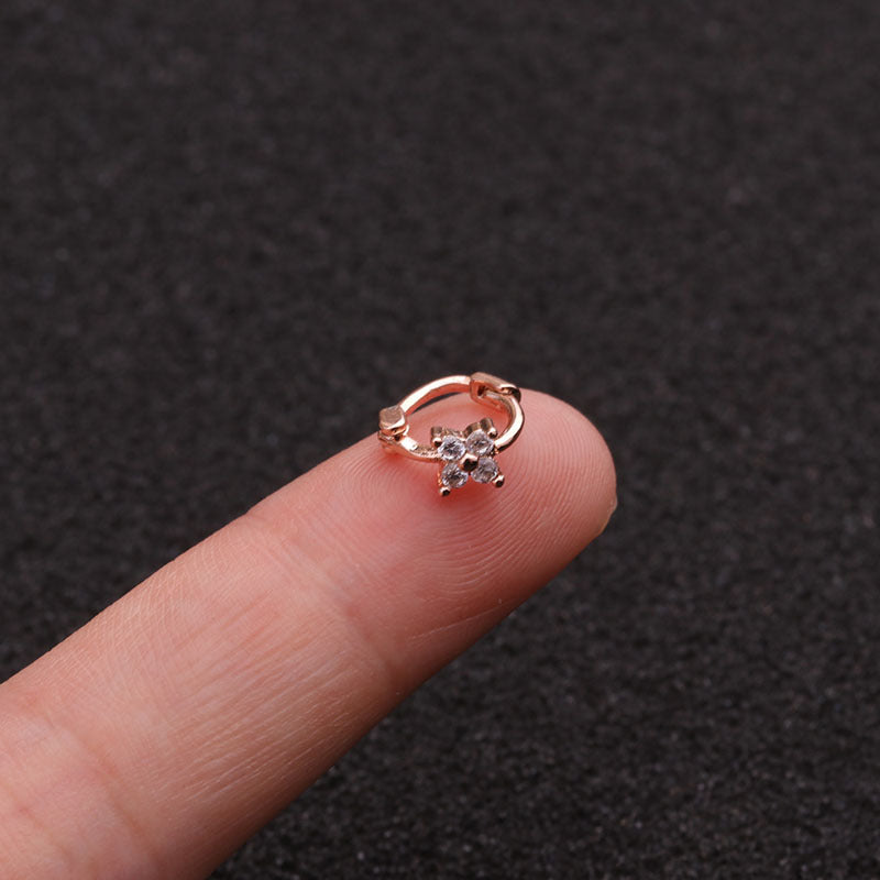 Single Piece Hot Selling Jewelry Inlaid Zircon Cartilage Earrings Creative Flower Small Ear Buckle Cross-border Piercing