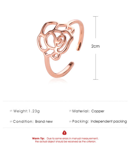 Rings Jewelry Temperament Rose Gold Rose Lady Ring Hollow Open Single Ring Wholesale