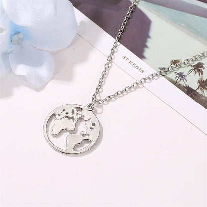 World Map Necklace Couple Pendant Fashion Simple Single Layer Necklace Clavicle Chain