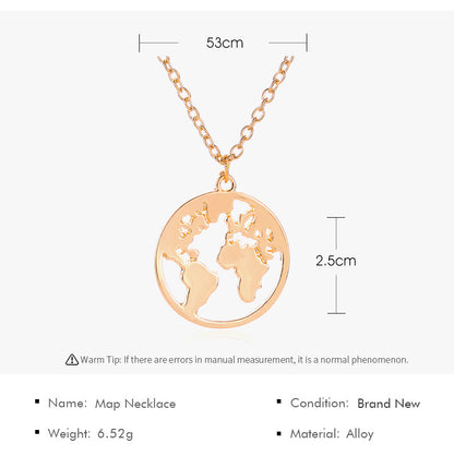 World Map Necklace Couple Pendant Fashion Simple Single Layer Necklace Clavicle Chain