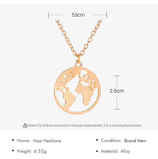 World Map Necklace Couple Pendant Fashion Simple Single Layer Necklace Clavicle Chain