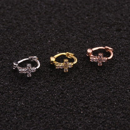 Single Piece Hot Selling Jewelry Inlaid Zircon Cartilage Earrings Creative Flower Small Ear Buckle Cross-border Piercing