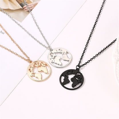 World Map Necklace Couple Pendant Fashion Simple Single Layer Necklace Clavicle Chain