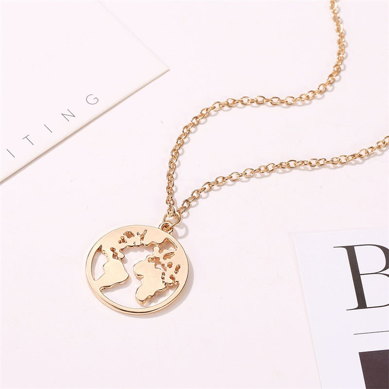 World Map Necklace Couple Pendant Fashion Simple Single Layer Necklace Clavicle Chain