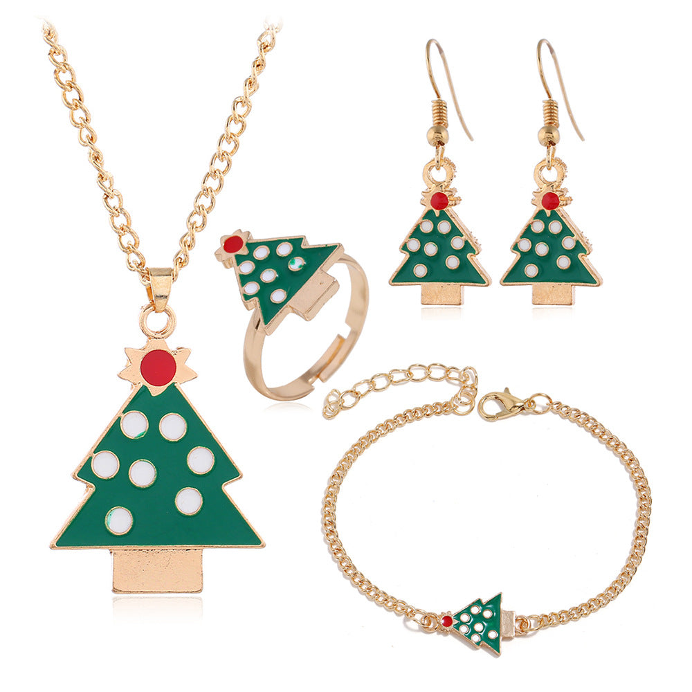 Fashion Santa Claus Alloy Enamel Women's Bracelets Earrings Necklace 1 Set