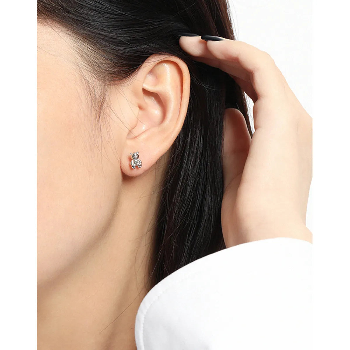 119 Korean Style Ins Original Niche Design Sense Minimalistic Temperamental Versatile Bear Texture S925 Sterling Silver Stud Earrings For Women