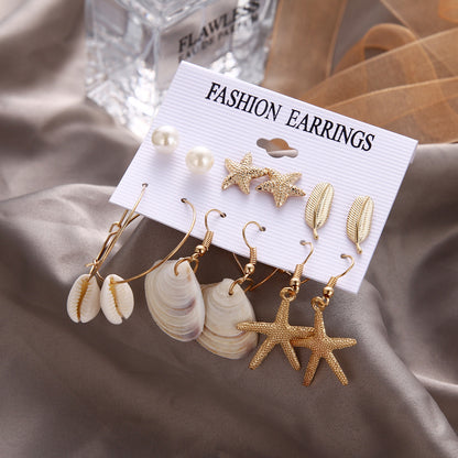 6 Pairs Beach Geometric Alloy Plating Artificial Pearls Shell Women's Earrings