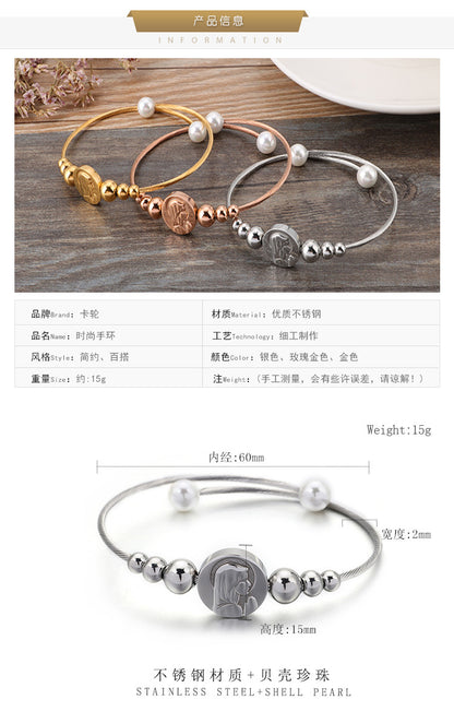 18k Korean Fashion Steel Ball Figure Pattern Stainless Steel Open Bracelet Wholesale Gooddiy