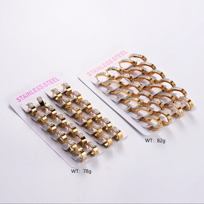 12 Pairs Casual Classic Style Geometric Plating Inlay Stainless Steel Rhinestones 18k Gold Plated Earrings